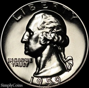 Moneda de plata sin circular Washington 1959 prueba cuarto gema EE. UU. 25c MQ - Imagen 1 de 6