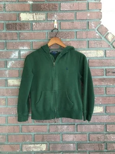 Polo Ralph Lauren Kids Boys Size M Hoodie Sweatshirt Full Zip Front Pocket Green - Picture 1 of 6