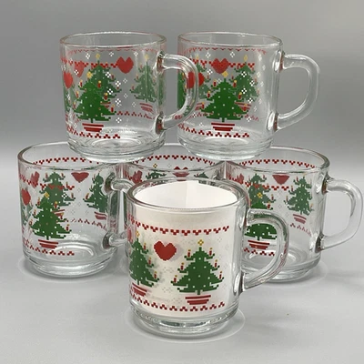 De colección (6) 1984 Vidrio Transparente Árbol de Navidad Punto de Cruz Taza Café Ancla Enganche Foto 1 de 4