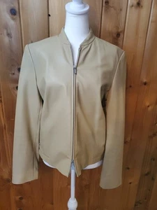 Old Navy Collection Beige Cream Soft 100% Leather Biker Moto Bomber Jacket - Picture 1 of 12