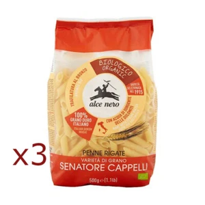 3x ALCE NERO PENNE RIGATE DI GRANO DURO SENATORE CAPPELLI BIOLOGICI 500gr - Imagen 1 de 5