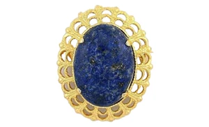 25x18 natürliche reiche Farbe Lapis Edelstein Cabochon goldfarben filigrane Anstecknadel Brosche - Bild 1 von 2