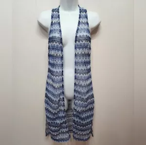 Self Esteem Vest Small Long Lightweight Blue White Casual Chevron Print B696 - Picture 1 of 5