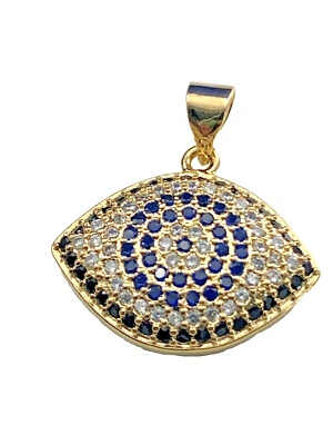 Colgante Mal de Ojo Chapado en Oro Amarillo 24k con Circonitas Azules y Blancas Foto 1 de 4
