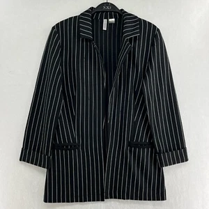 Divided by H&M Jacket Womens XS Black Striped Open Front Pockets Notched Lapel - Picture 1 of 11