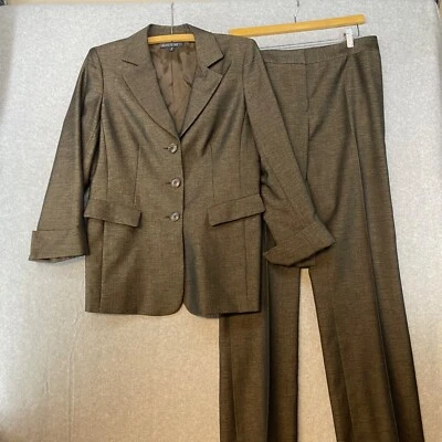 Lafayette 148 New York Size 10 Brown 2PC Pant Suit Blazer Button Wool Blend - Image 1 of 4