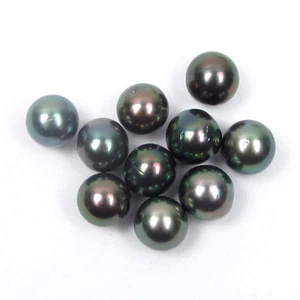 10 Stück 9-9,5 mm ungebohrt rund lose schwarze Tahitizuchtperlen - Bild 1 von 2