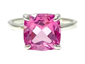 Anillo moderno de plata de ley con topacio rosa de 10x10 mm R91010 - Imagen 1 de 3
