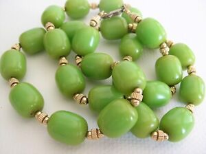 Vintage Apple Green Bakelite Bead Necklace 28" Long