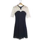 Review Size 6 Black Cream Lace Short Sleeve Sweetheart Fit Flare Cocktail Dress