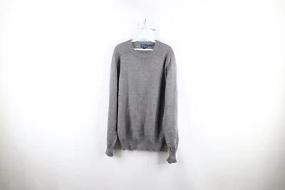 Vintage 90s Streetwear Mens Large Tall Blank Ribbed Knit Crewneck Sweater Gray - Image 1 of 4