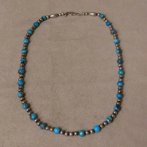 Türkis und Sterling Silber Perlenkette 15" + - Bild 1 von 3