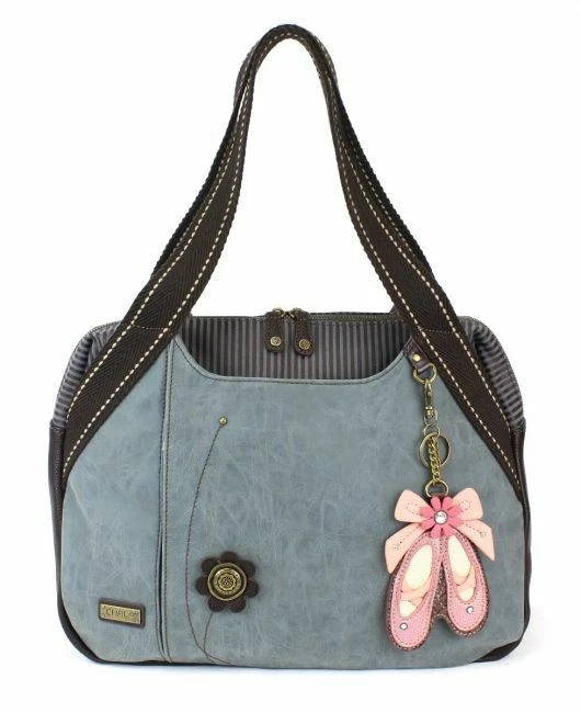 Chala Handbag Bowling Zip Tote Butterfly Large Bag Indigo Blue Pleather