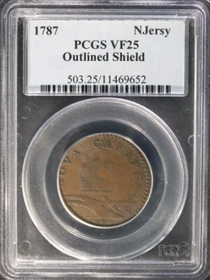 1787 PCGS Graded VF25 Outlined Shield New Jersey! - Image 1 of 3