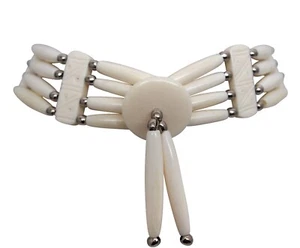 USED Choker Necklace Buffalo Bone 4 Row White Hairpipe Native American Style - Picture 1 of 4