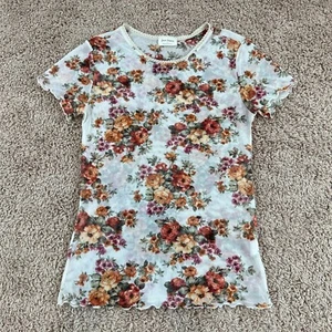 FREE KISSES Girls Cream Floral Sheer Mesh Tee L Short-Sleeve Crew Neck - Picture 1 of 12