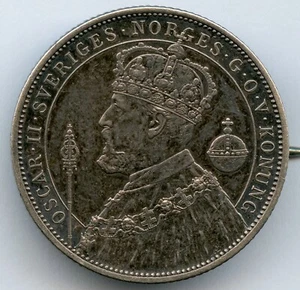 Sweden King Oscar II 1872-1897 Silver Coin Brooch !!! - Picture 1 of 3