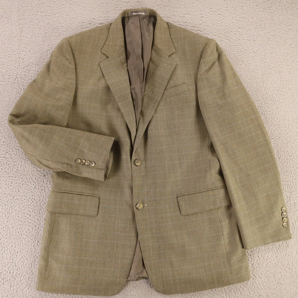 Chaqueta de Tweed VINTAGE M Verde Marrón Pata de Gallo Sobre Cuadros 100% Lana Blazer 42L Foto 1 de 4