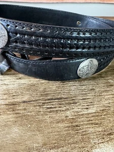 32" Black Leather Belt ONXY by BRIGHTON Western Style BELTS w/Golf Accents - Picture 1 of 9