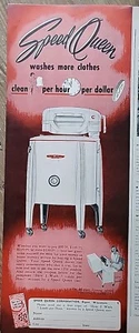 1950 Speed Queen Doble Pared Escurridor Lavadora Relojera Anuncio de Lavandería - Imagen 1 de 1