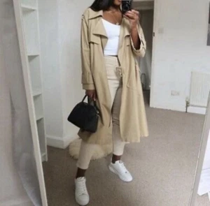 NEW ZARA BEIGE DOUBLE BREASTED OVERSIZED TRENCH COAT BELT SIZE S-M RELAXED - Picture 1 of 8