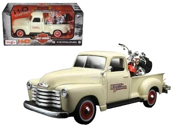 MAISTO 1/25 1950 CHEVROLET 3100 PICKUP W/ 2001 HARLEY DAVIDSON BIKE 1/24 32194 - Image 1 of 1