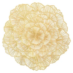 Round Gold Placemats Set of 6 Flower Tablemats Round Vinyl Place Mats Table S... - Picture 1 of 7