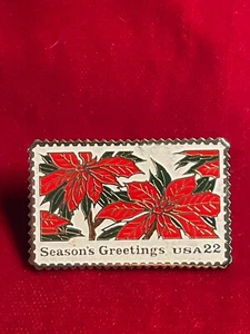 Stagione Auguri USPS 22 Centesimi Poinsettia 1983 Francobollo Cravatta Spilla Bavero Replica 1,6" - Foto 1 di 4