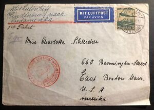 1936 Berlin Germany Hindenburg Zeppelin first flight cover to Boston USA LZ 129