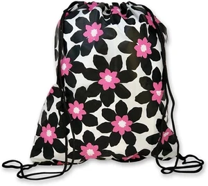 Drawstring Backpack Bag Women Small Gym Bags Travel Sack Kids Floral Print - Picture 1 of 3