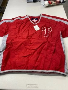 PHILADELPHIA PHILLIES MAJESTIC MLB SHORT SLEEVE RAIN RESISTANT PULLOVER RED - Picture 1 of 12