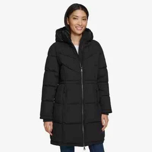 DKNY Women's Long Puffer Jacket Size XL Black - Picture 1 of 6