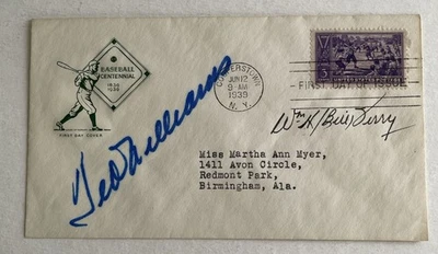1939 Béisbol Centenario 400 Hits Ted Williams y Bill Terry Firmado 855 Farnam FDC Foto 1 de 4