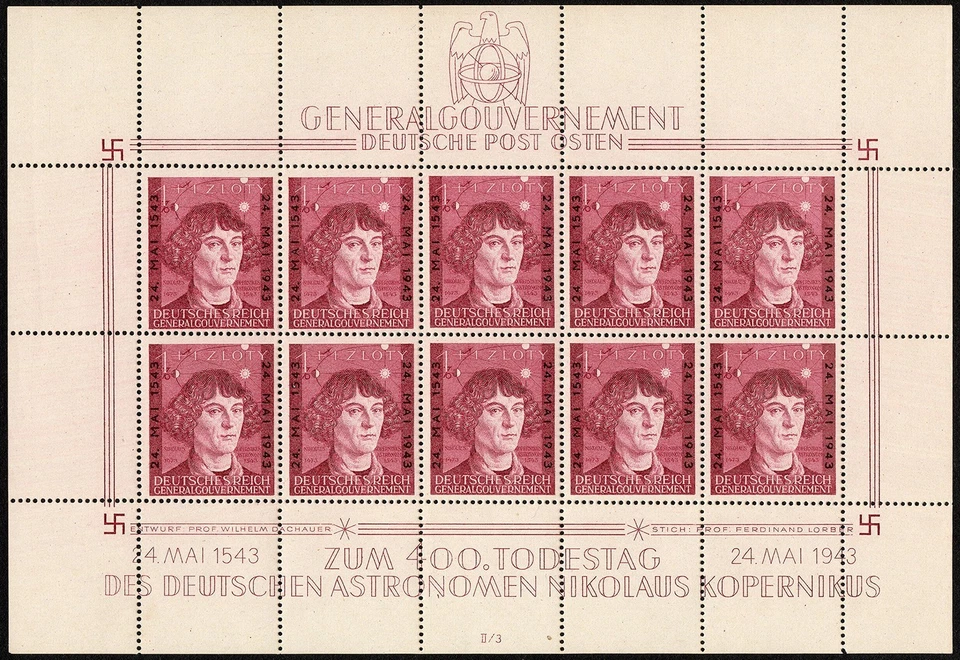 Poland 1943 Fi Ark.104I B2-400th  Nicolaus Copernicus  error MNH** - Image 1 of 2