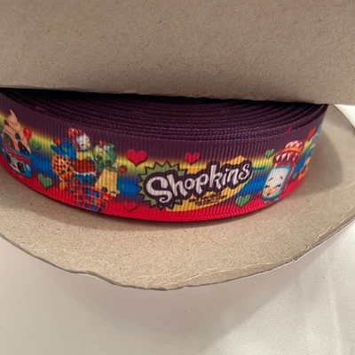 Grocery Shoppin Candies Cartoon 7/8" Red Ribbon 3 yards for hair bows and crafts - Image 1 of 3