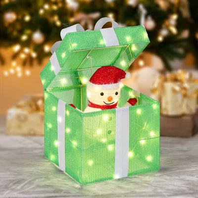 12英寸圣诞电动弹出式礼品盒带雪人装饰室内/室外 — 第 1/4 张图片