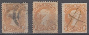 CANADA 1868 QV LARGE TYPE 1c ORANGE-YELLOW SG#56a USED (x3) (ID:275/D66054) - Picture 1 of 1