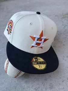 Cappello aderente Houston Astros 59FIFTY 7 3/4 panna nero toppa 45° anniversario - Foto 1 di 5