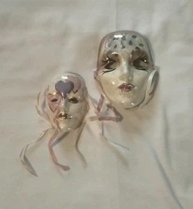 Set Of 2 Mardi Gras Style Ceramic Masks Wall Hanging Art - Picture 1 of 16