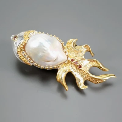 Broche de perlas barrocas naturales de plata de ley 925/NB29672 Foto 1 de 4