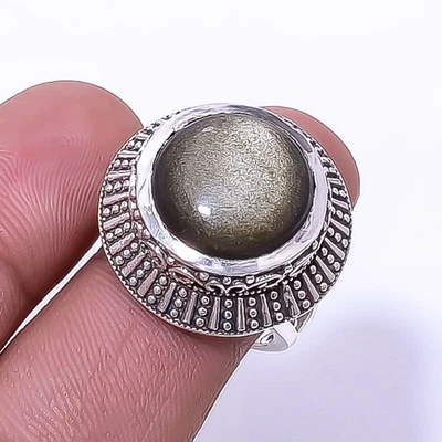 Кольцо из стерлингового серебра 925 пробы с черным обсидианом художественное окисленное S.6.5 R_9421_220_8 - Изображение 1 из 4