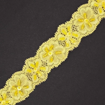 Beaded Sequin Stretched Lace Trim by yard, 1-1/8 Inch, 13 colors, SEE-SL-0041-BD - Image 1 of 3