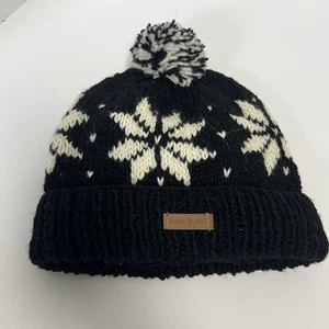 Gorro Lucy Iburg Negro Lana Talla L Copo de Nieve Pom Pom Nórdico Forrado Cálido - Imagen 1 de 5