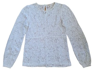 Michael Kors Women Floral Lace Blouse Med Cream Unlined Long Sleeve Elastic Cuff - Picture 1 of 7
