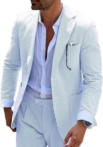 Traje Para Hombre Calce Ajustado SeerSucker Azul Claro 2 Piezas S 38R 32W Muesca Solapa 2 Botones - Imagen 1 de 7