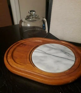 Dolphin Vintage Teakwood Cheese Serving Tray Cutting Board Marble with lid - Picture 1 of 10