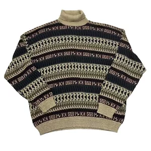 Vintage TT & Co Sports Jumper Roll Neck Pattern Knit Mens M 100% Cotton - Picture 1 of 13