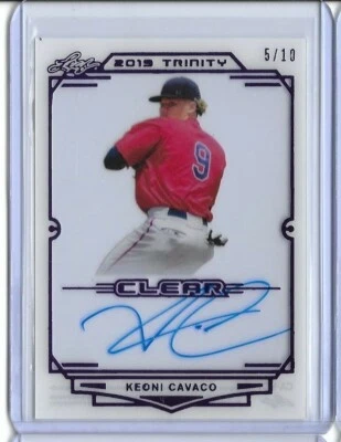 2019 Leaf Trinity KEONI CAVACO Clear Acetate Purple Foil Auto RC 5/10 Twins - Image 1 of 2