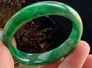 Certified Natural Grade Icy Green Burmese Jade jadeite bracelet bangle 53MM6554 - Picture 1 of 6