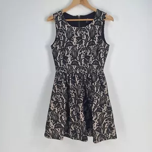 H&M womens dress size M fit flare black floral lace sleeveless zip 047282 - Picture 1 of 8